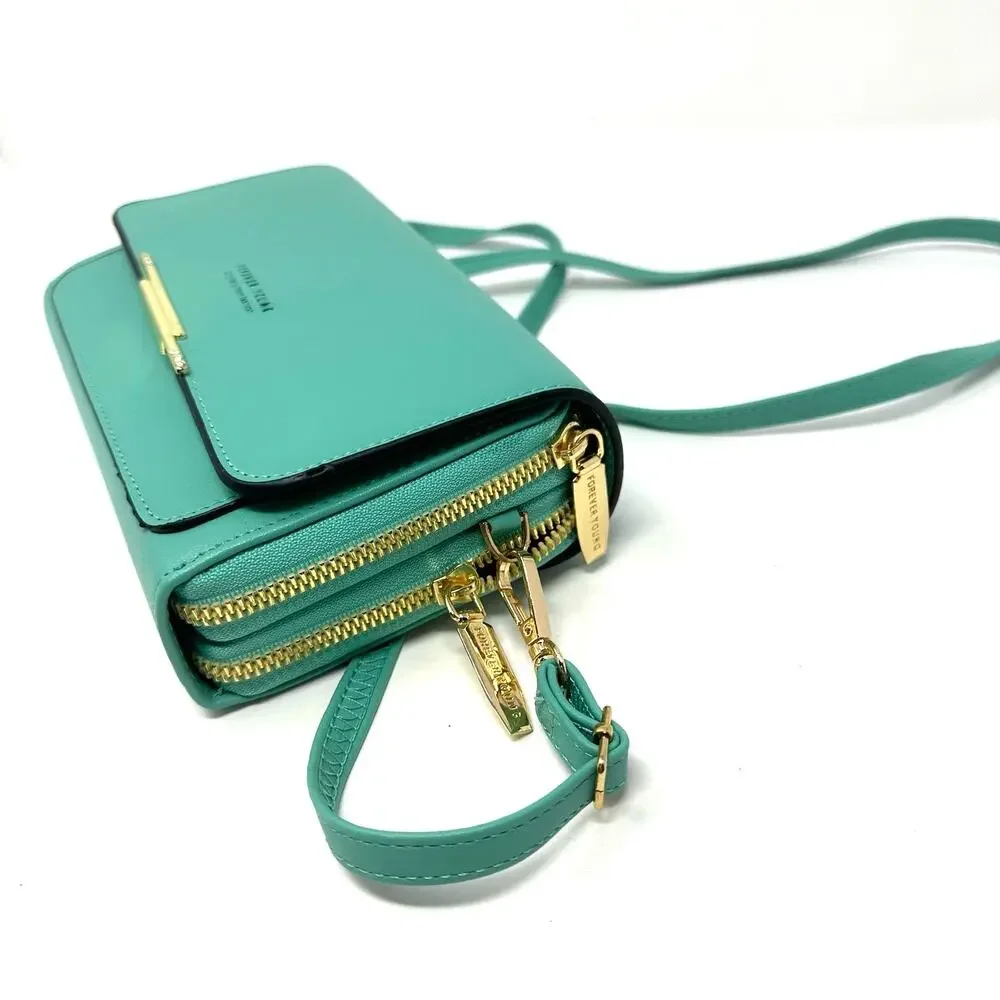 Forever Young Bag Turquoise‎ Magnetic Snap Wallet Phone Strap Small Zip Closure